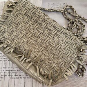REPTILE'S HOUSE Grey Woven Leather CrossBody/Clutch with Fringe/Detachable Strap